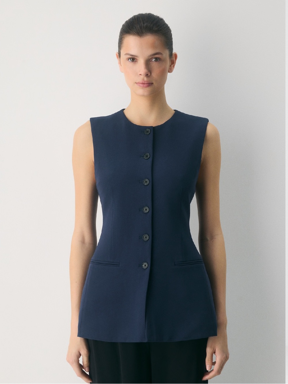 Aritzia Navy Sleeveless Button Front Shell Top